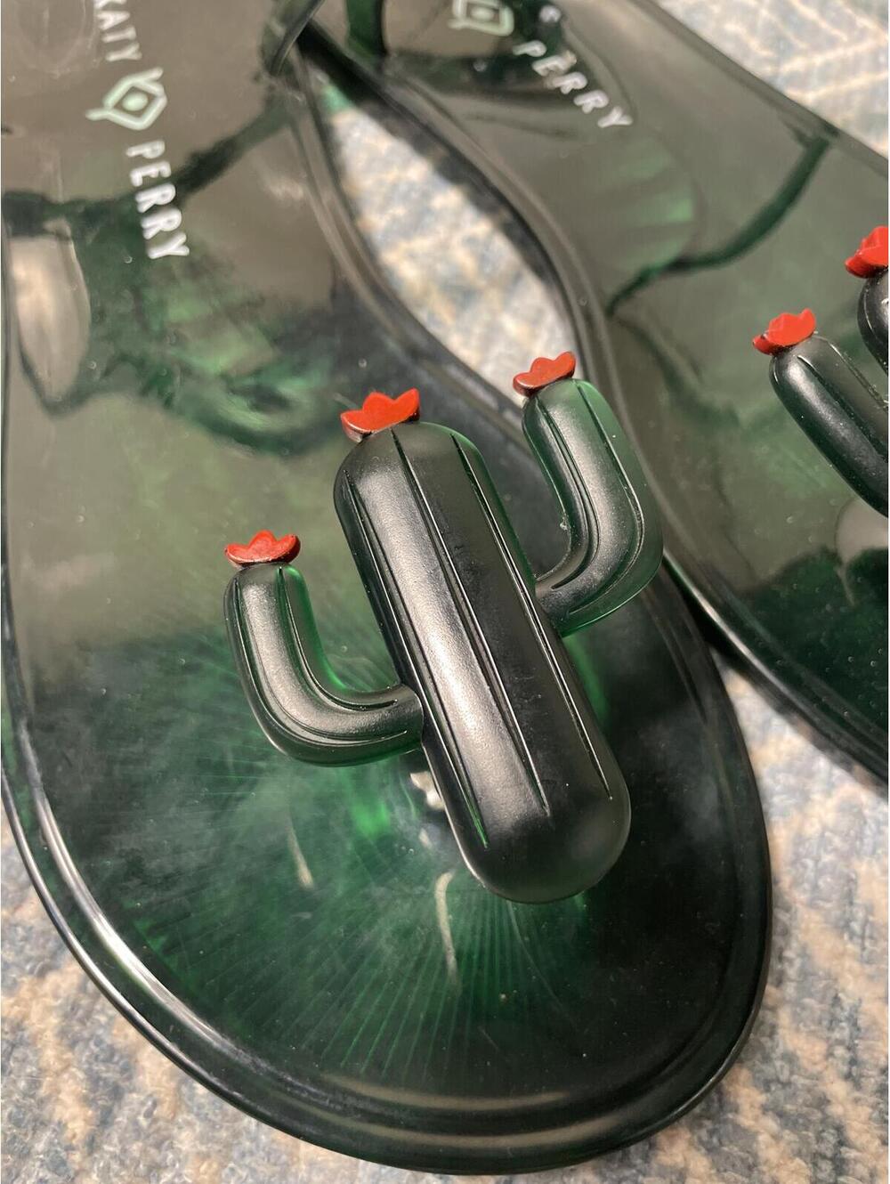 Katy Perry Green Cactus Jelly Sandals Womens Size 8 Boho Summer Vacation EUC - Picture 3 of 6